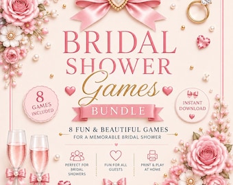 Lot de jeux à imprimer pour enterrement de vie de jeune fille : 8 jeux, bingo, jeux « Future mariée rose coquette », téléchargement instantané.