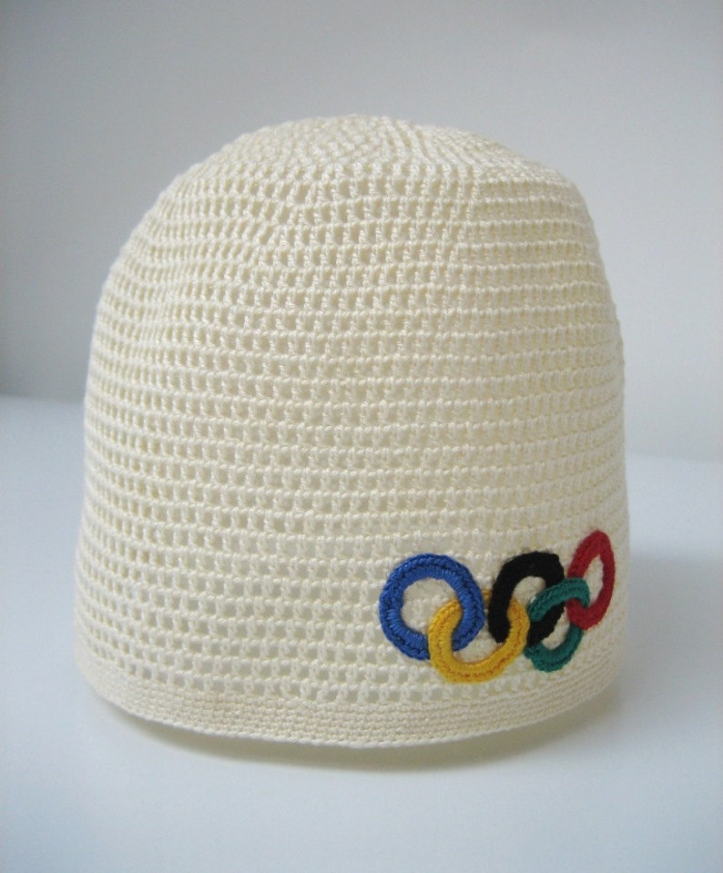 Crochet Olympic games hat. Cap with olympic rings appligue. Etsy