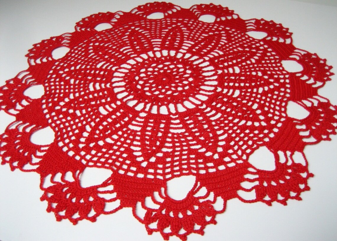Red Crochet Doily. Round Crochet Doily. Doily Gift. Crochet Etsy