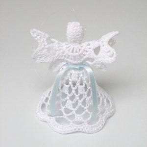 White crochet angel. Angel decoration. Christmas angel decor. Christening Wedding decor. Angel ornament. Christmas bell