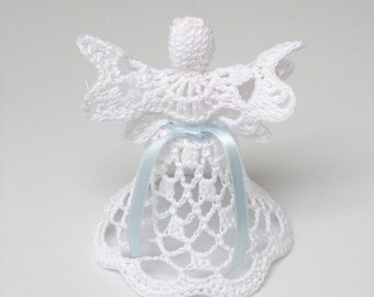 White crochet angel. Angel decoration. Christmas angel decor. Christening Wedding decor. Angel ornament. Christmas bell