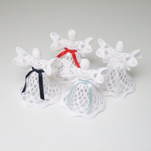 Set of 4 white crochet angels. Angel decoration. Christmas angel decor. Christening Wedding decor. Angel ornament. Christmas bell image 3