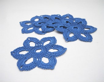 9 blue crochet flower ornaments. Crochet Christmas decor. Lace snowflake ornament set 9. Scrapbooking applique.