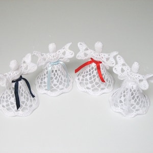 Set of 4 white crochet angels. Angel decoration. Christmas angel decor. Christening Wedding decor. Angel ornament. Christmas bell image 1