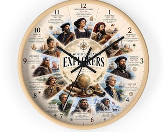 World's Greatest Explorers Wall Clock Famous Explorers History Travel Decor