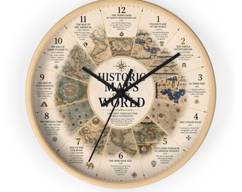 Historic Maps of the World Wall Clock Antique Cartography History Home Decor