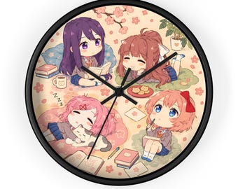Anime Girls Wall Clock, Cute Japanese Schoolgirl Clock, Kawaii Anime Wall Decor, Japanese Cherry Blossom Clock, Manga Monika Sayoti