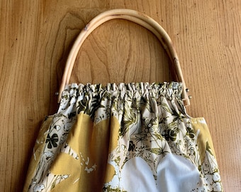 Vintage fabric bags - two available, sold separately. Gorgeous floral fabrics with retro handles. In lovely condition, possibly handmade.