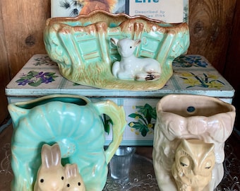 Vintage Hornsea Pottery Royal Fauna #10 Baby Deer With Log Flower
