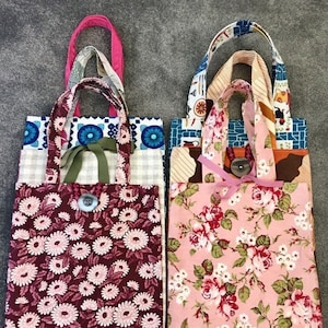 Handmade, vintage fabric tote bags. Unique design. All fully lined & most have an internal pocket. Made in the UK by me!