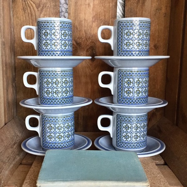 Hornsea Pottery "Tapestry"  small cups & saucers. SIX available, sold separately. Made in England in the 1970s. Collectable English pottery.