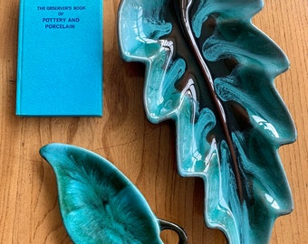 Blue Mountain pottery leaf plates. TWO available, sold SEPARATELY. In lovely condition, stunning blue/green glaze. Canadian pottery.