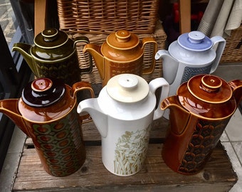 Vintage Hornsea Pottery coffee pots, SOLD SEPARATELY. Various patterns - Fleur, Heirloom, Saffron, Brontë and Tapestry.  Very collectable.