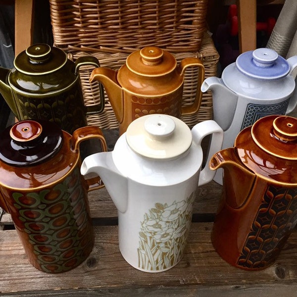 Vintage Hornsea Pottery coffee pots, SOLD SEPARATELY. Various patterns - Fleur, Heirloom, Saffron, Brontë and Tapestry.  Very collectable.