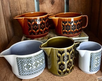 Hornsea Pottery jugs in different designs. Individually priced & SOLD SEPARATELY. Highly collectable English pottery made in the 1960s/70s.