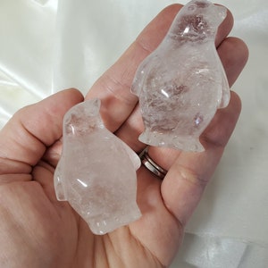 Icy Clear Quartz Crystal Penguins | natural stone winter holiday Gemstone decor