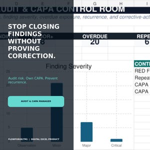 Audit CAPA Manager Excel Dashboard | Corrective Action Tracker | Internal Audit Findings Log & Effectiveness Verification
