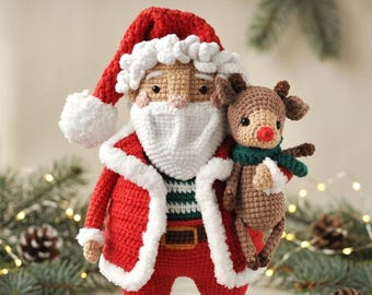 Santa & Reindeer Amigurumi Crochet Pattern, Christmas Holiday Decor (PDF Download)