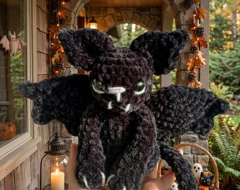 Black Cat Bat Amigurumi Crochet Pattern, Easy Beginner Halloween Plushie (Digital Download)