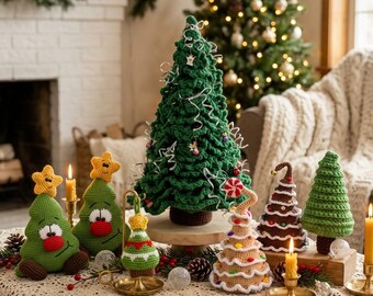 5 Crochet Christmas Tree Patterns Bundle, Christmas Tree Crochet Pattern PDF, Holiday Decor, Tabletop Trees, Christmas Ornament DIY
