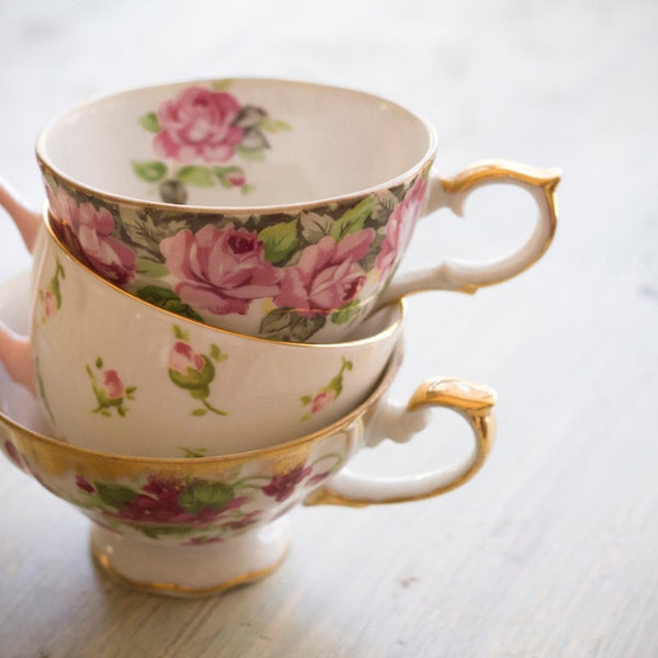 6 Piece Vintage Mismatched Tea Cup & Saucer Set