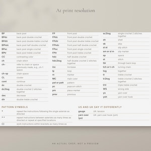 Crochet Cheat Sheet Printable, Abbreviations, Hook Size Conversion, US and UK Terms, Yarn Weights image 9