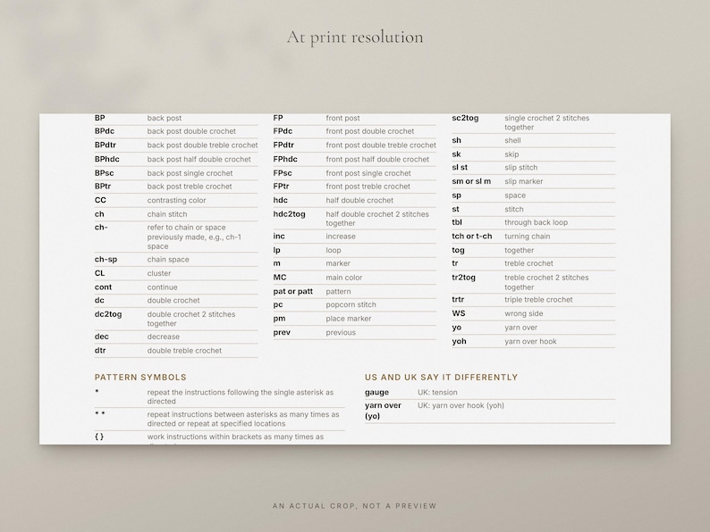 Crochet Cheat Sheet Printable, Abbreviations, Hook Size Conversion, US and UK Terms, Yarn Weights image 9