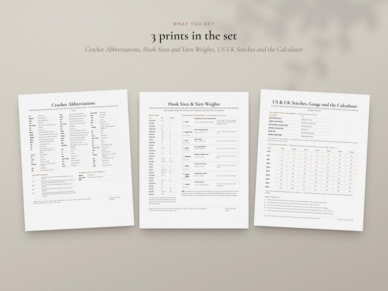 Crochet Cheat Sheet Printable, Abbreviations, Hook Size Conversion, US and UK Terms, Yarn Weights image 3