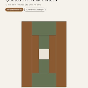 Mönster för quiltad bordsunderlägg i PDF-format, 3 lapptäcksmönster, tum och centimeter, set om 4 och 6