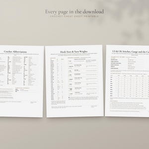 Crochet Cheat Sheet Printable, Abbreviations, Hook Size Conversion, US and UK Terms, Yarn Weights image 8