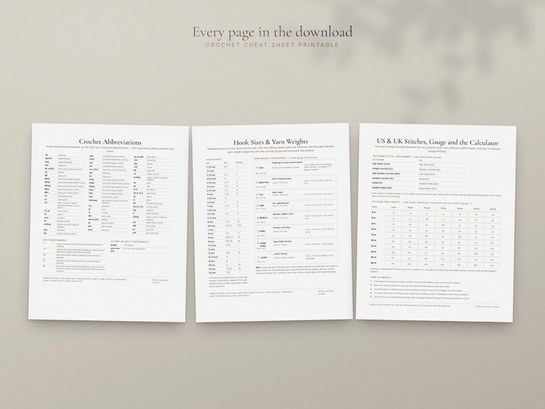 Crochet Cheat Sheet Printable, Abbreviations, Hook Size Conversion, US and UK Terms, Yarn Weights image 8