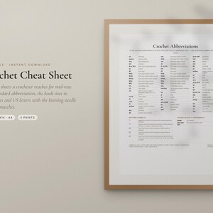 Crochet Cheat Sheet Printable, Abbreviations, Hook Size Conversion, US and UK Terms, Yarn Weights image 2
