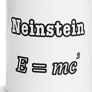 Caneca Neinstein E=mc³ - física acadêmica, divertida, com interior de cerâmica preta e alça, 325 ml