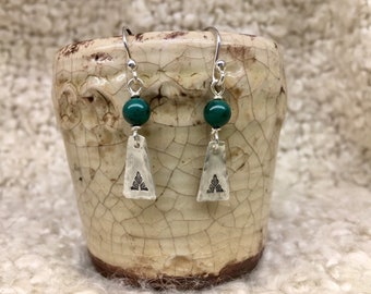 Southwest style turquoise and silver earrings. Genuine Hubei turquoise and hand stamped sterling silver drops. Western wear, cowgirl jewelry