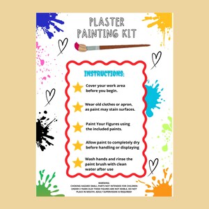 Plaster Painting Kit Instructions, DIY Craft Kit Insert, Kids, Party Favor Packaging Insert, Printable Digital Download