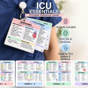 16 referenskort för intensivvårdssjuksköterskor | Fuskblad för intensivvård (utskrivbar PDF)