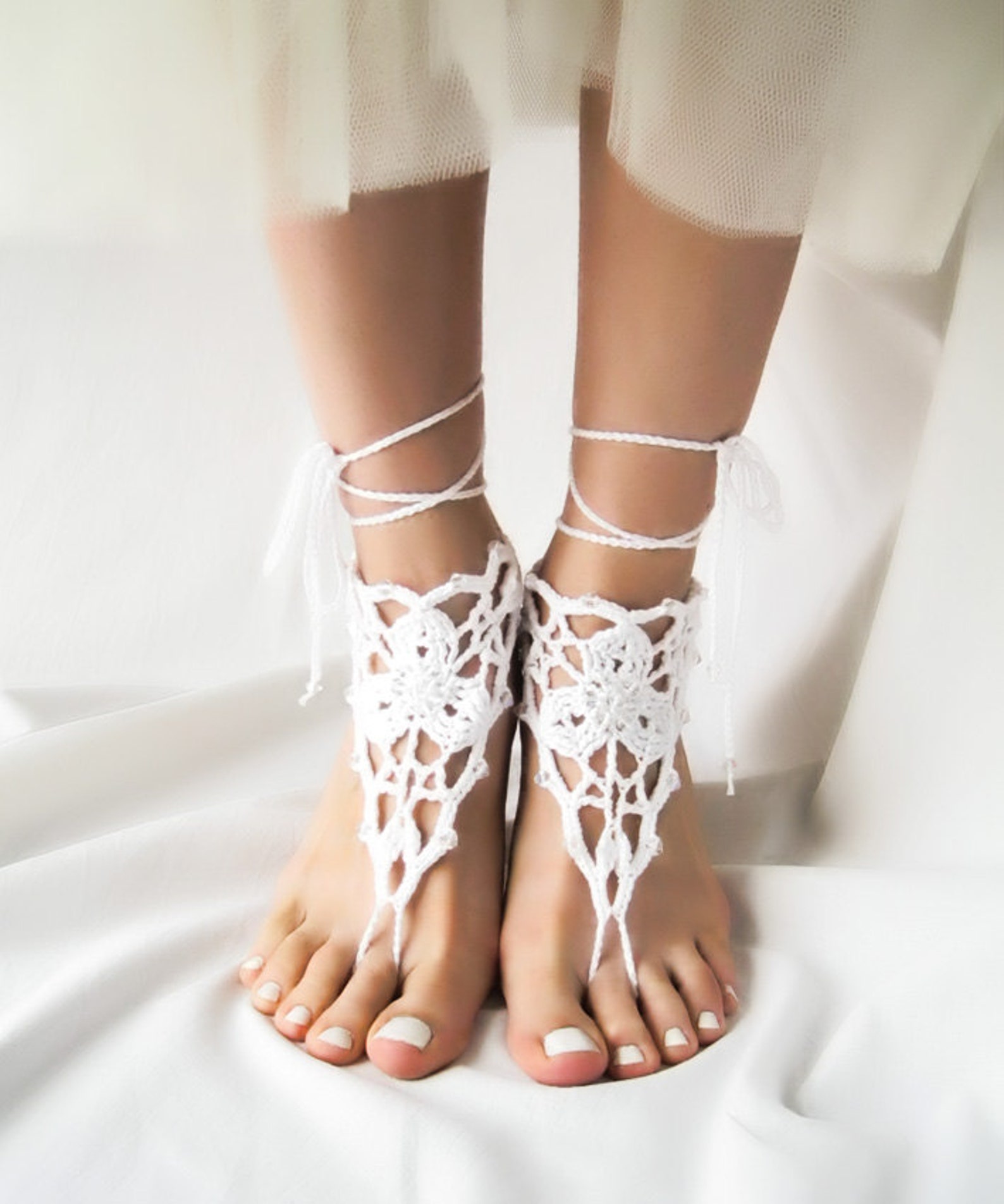 Beaded barefoot sandals bottomless sandals wedding Crochet