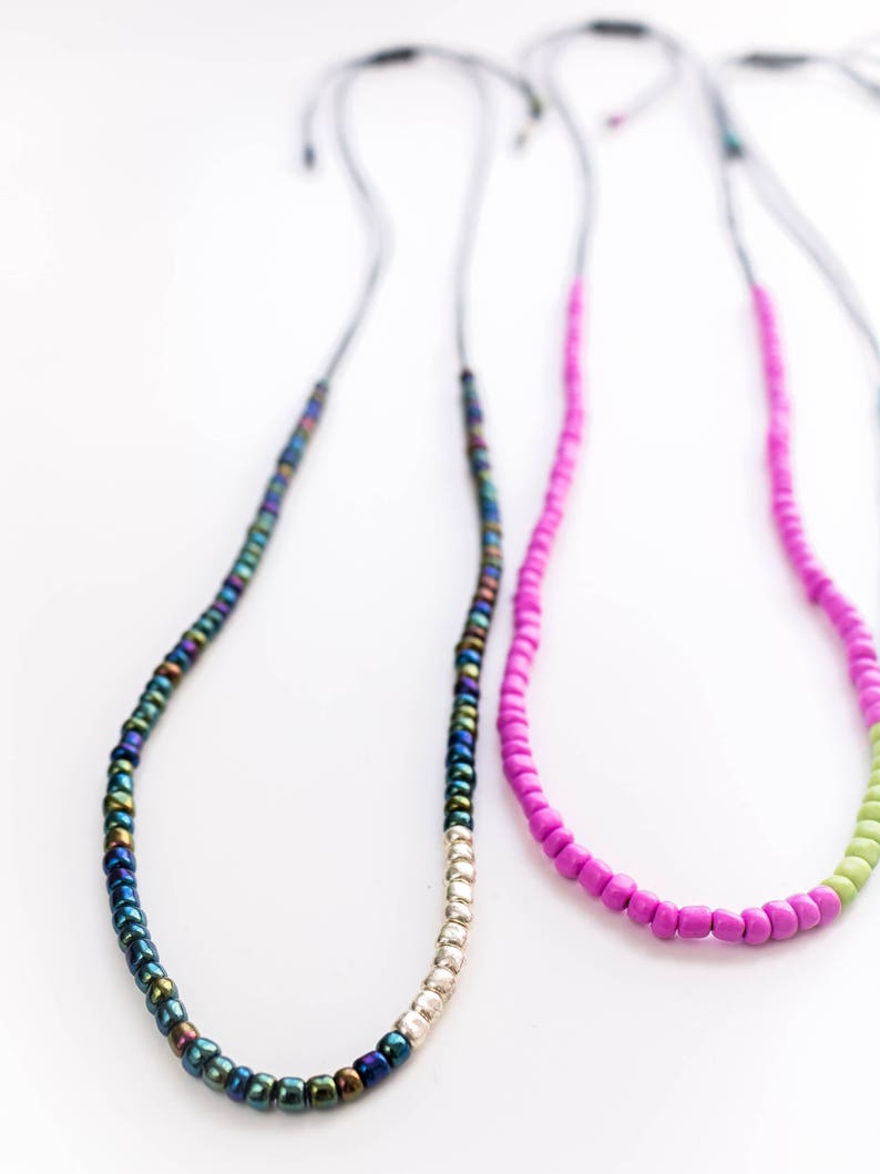 Seed bead necklace Long necklace Color block necklace Dainty necklace Boho necklace Layering jewelry Boho jewelry Macrame jewelry