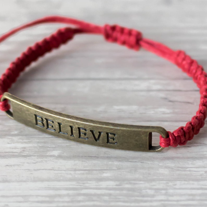 Believe Bracelet Red Bracelet Macrame Bracelet Affirmation Etsy