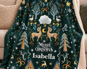 Custom Name Christmas Blanket, Personalized gift, Throw Blanket