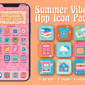 Summer Vibes App Icon Pack | Retro Beach Aesthetic iPhone and Android Theme | Wallpapers & Widgets | Instant Digital Download