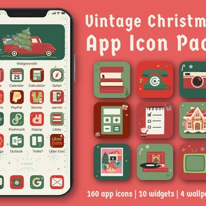 Vintage Christmas App Icon Pack | Retro Holiday iPhone and Android Theme | Wallpapers & Widgets | Instant Digital Download