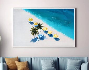 Tropical Beach Umbrella Print: Coastal Summer Wall Art | Unframed