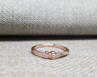 Minimalize Stacking Silver Ring with White Sapphire. Simple and Cute Style Jewelry. Bezel set Unique Matching Band, Handmade in Canada