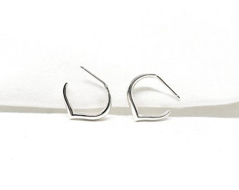 French Curve Shape Hoop Earrings in Sterling Silver, Handmade in Canada by Gwen Park Designs, Unique and Simple Jewelry Designs,