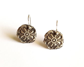 Vintage Style Earrings in Sterling silver, Organic Pattern with Oxidized Silver Jewelry, Unique Dangle Earrings, Handmade in Canada