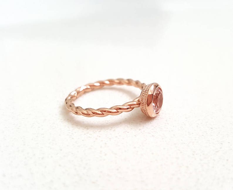 One of a Kind Morganite Solitaire Engagement Ring in 14k Pink Gold, Vintage & Unique Stackable Ring, Handmade in Canada by Gwen Park Design image 2