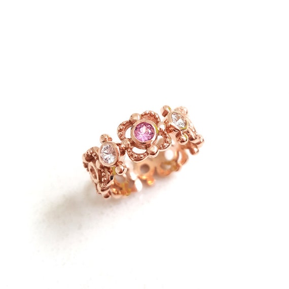 Handmade Cherry Blossom 10k Pink Gold Band With Pink White Sapphire Delicate and Romantic Jewelry Design Unique Feminine Style Ring Etsy Ireland