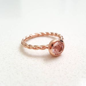 One of a Kind Morganite Solitaire Engagement Ring in 14k Pink Gold, Vintage & Unique Stackable Ring, Handmade in Canada by Gwen Park Design image 1