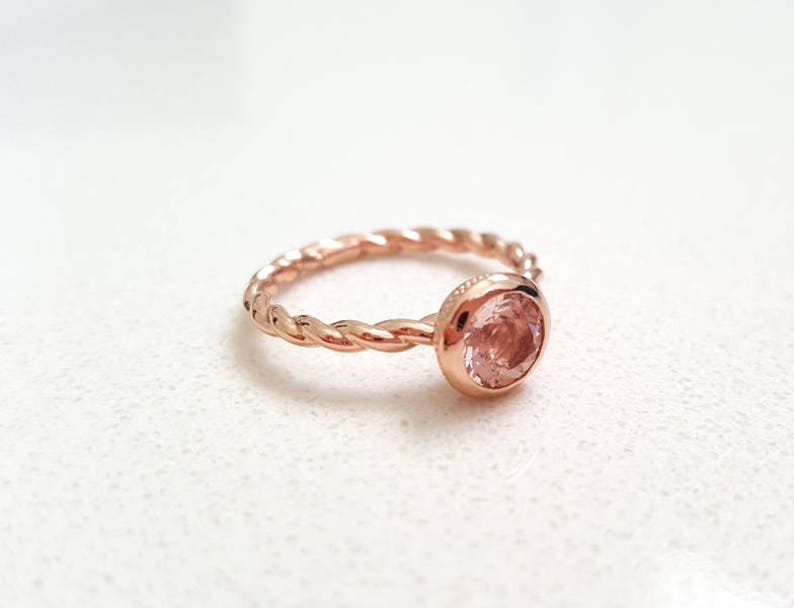 One of a Kind Morganite Solitaire Engagement Ring in 14k Pink Gold, Vintage & Unique Stackable Ring, Handmade in Canada by Gwen Park Design image 1